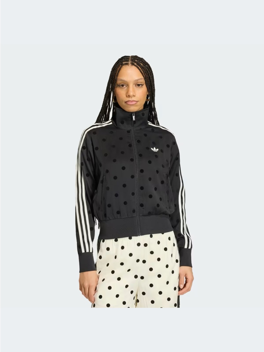 adidas Black Polka Dot Bomber Jacket with White Stripes - Picture 3 of 7
